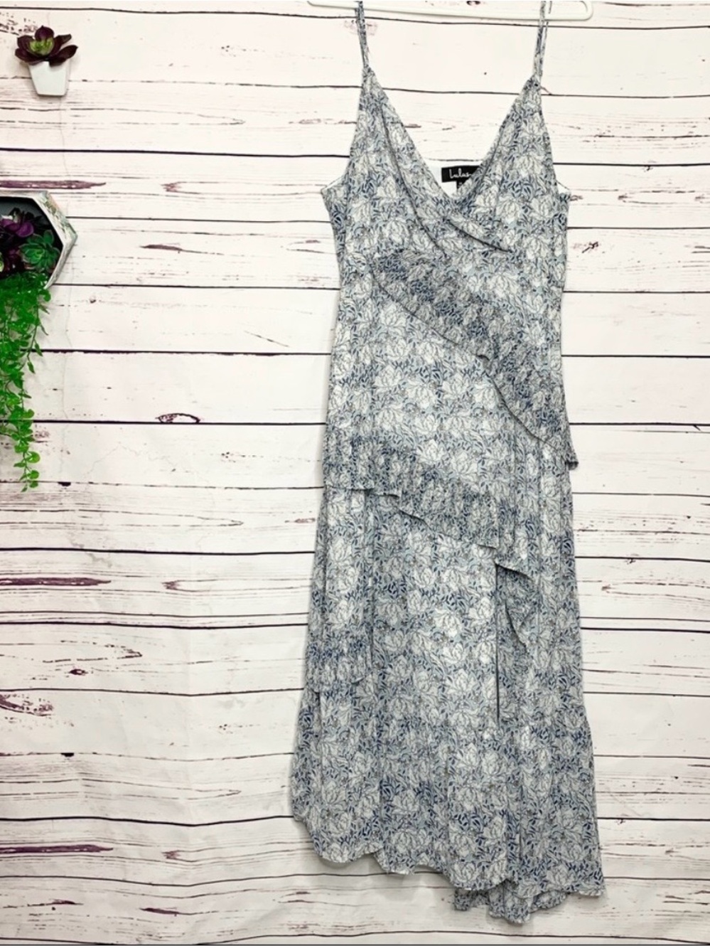 Lulu’s These Memories Light Blue Floral Print Ruffled Midi Dress Size XL